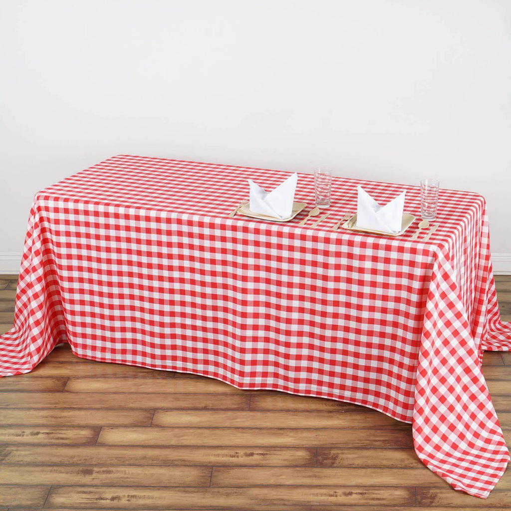 Polyester 90"x132" Rectangle Tablecloth White/Red - Seamless Checkered Buffalo Plaid Table Cover