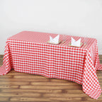 Polyester 90"x132" Rectangle Tablecloth White/Red - Seamless Checkered Buffalo Plaid Table Cover