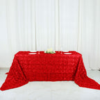 Satin 90"x156" Rectangle Tablecloth Red - Grandiose 3D Rosette Table Cover with Seamless Finish