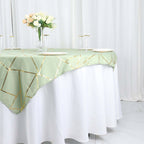 Polyester 54"x54" Table Overlay Square Tablecloth Sage Green with Gold Foil Geometric Pattern - Wrinkle-Resistant & Durable for Stylish Settings