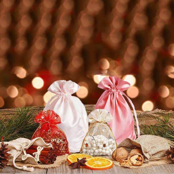 12 Pack 6"x9" Gold Satin Drawstring Wedding Party Favor Gift Bags