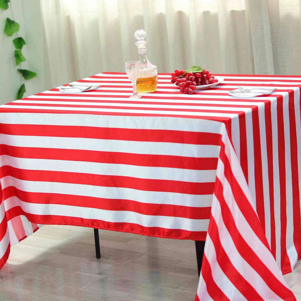 Satin 60"x102" Rectangle Tablecloth Red/White - Stripe Design with Stylish Smooth Finish Table Cover