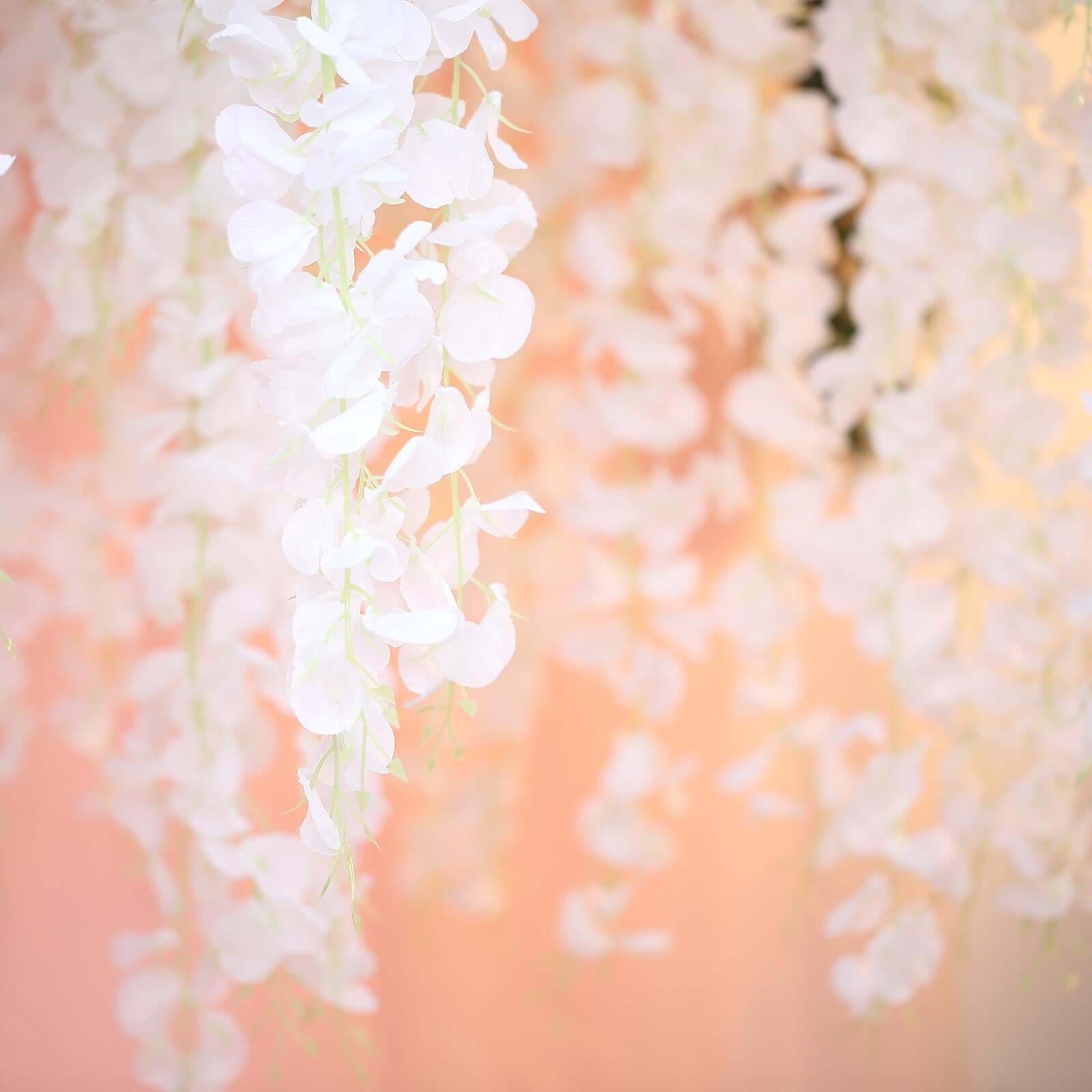 42" Silk Hanging Wisteria Flower Garland Vines in White, Elaborated 5 Full Strands in 1 Bush