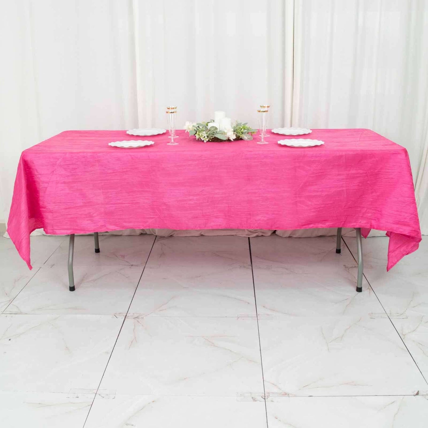 Taffeta 60"x102" Rectangle Tablecloth Fuchsia - Accordion Crinkle Table Cover
