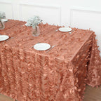 Taffeta 90"x156" Rectangle Tablecloth Terracotta (Rust) | 3D Leaf Petal Design Seamless Table Cover