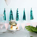 7.5ft Long Turquoise Hanging Foil Tassel Garland, Metallic Tinsel Fringe Banner Party Streamer Backdrop Decorations