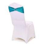 5 Pack Metallic Spandex Chair Sashes Peacock Teal - Stretch Fit Chair Bands With Round Diamond Buckles