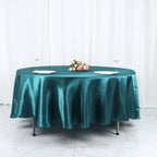 Satin 108" Round Tablecloth Peacock Teal - Smooth and Lustrous Table Cover