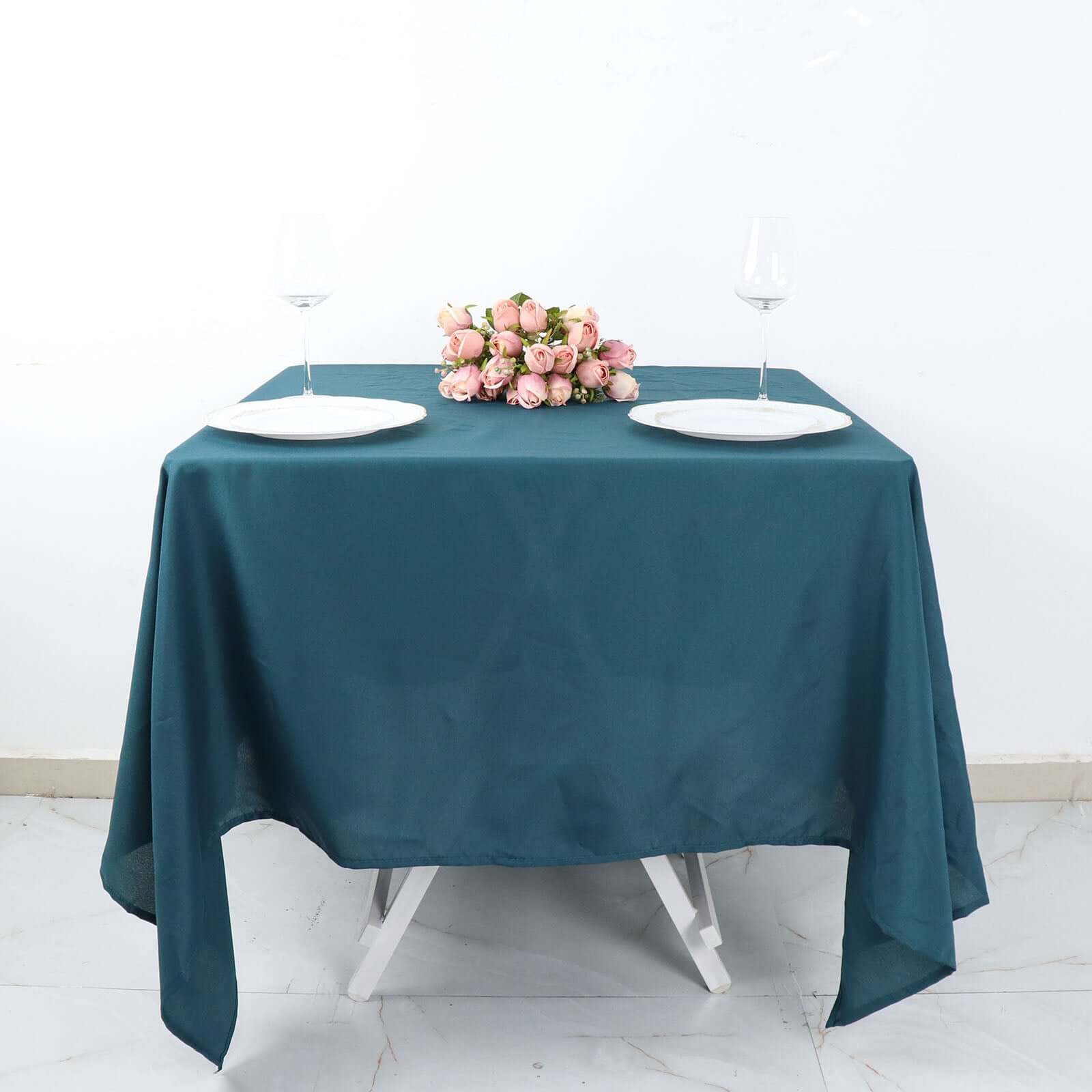 Polyester Square 70"x70" Tablecloth Peacock Teal - Wrinkle-Resistant & Durable Table Cover