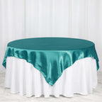Satin 72"x72" Table Overlay Square Tablecloth Turquoise - Smooth Finish Table Cover