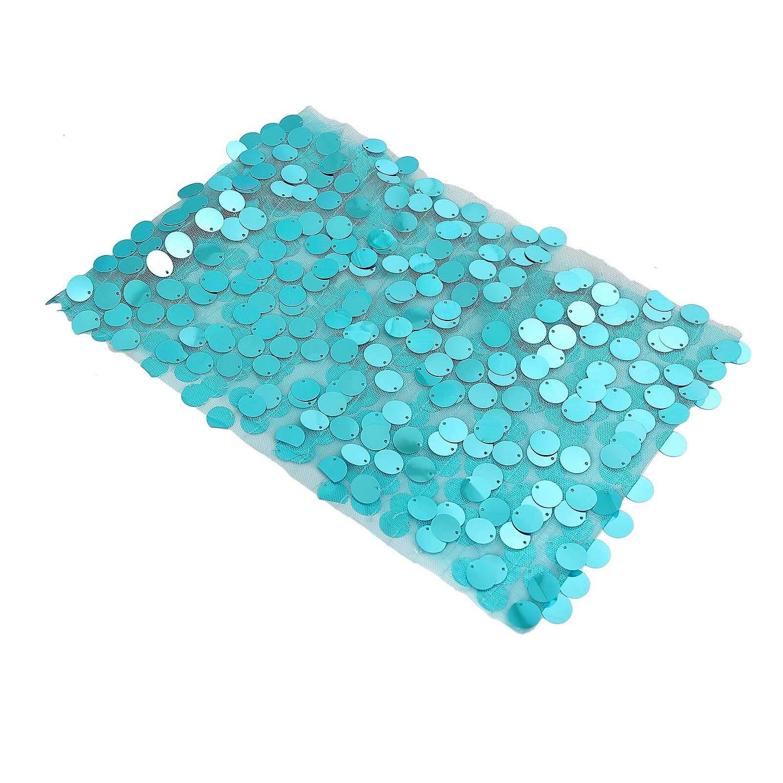 5 Pack Big Payette Sequin 13"x10" Chair Sash Bands Turquoise - Stylish Glittering Decor for Weddings & Gatherings