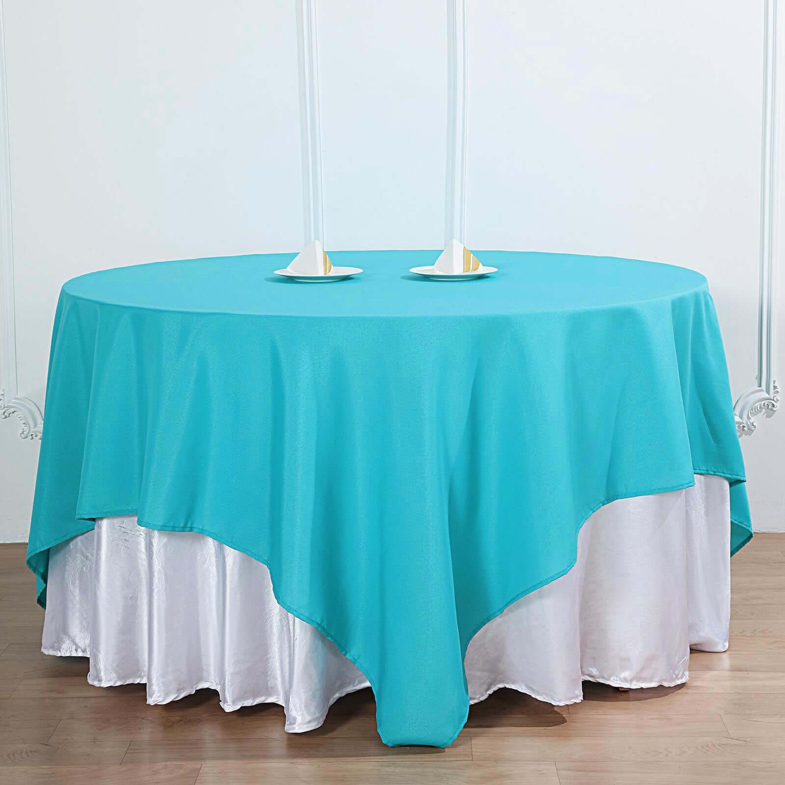 Polyester 90"x90" Table Overlay Square Tablecloth Turquoise - Wrinkle-Resistant & Durable Table Cover