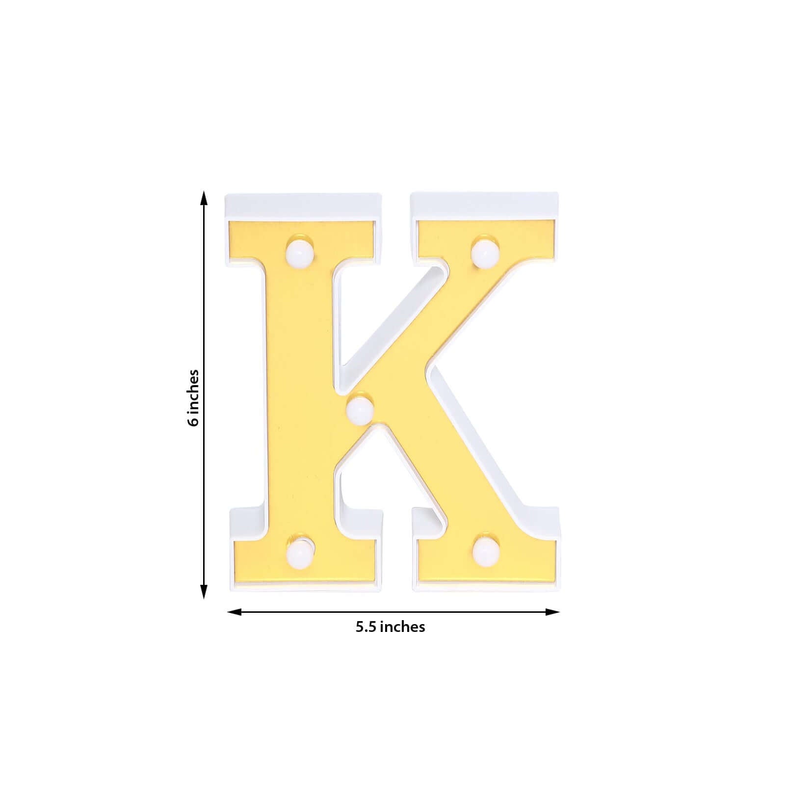 3D Marquee Letter "K" Warm White 5 LED Lights Gold - Chic Light-Up Decor for Events 6"