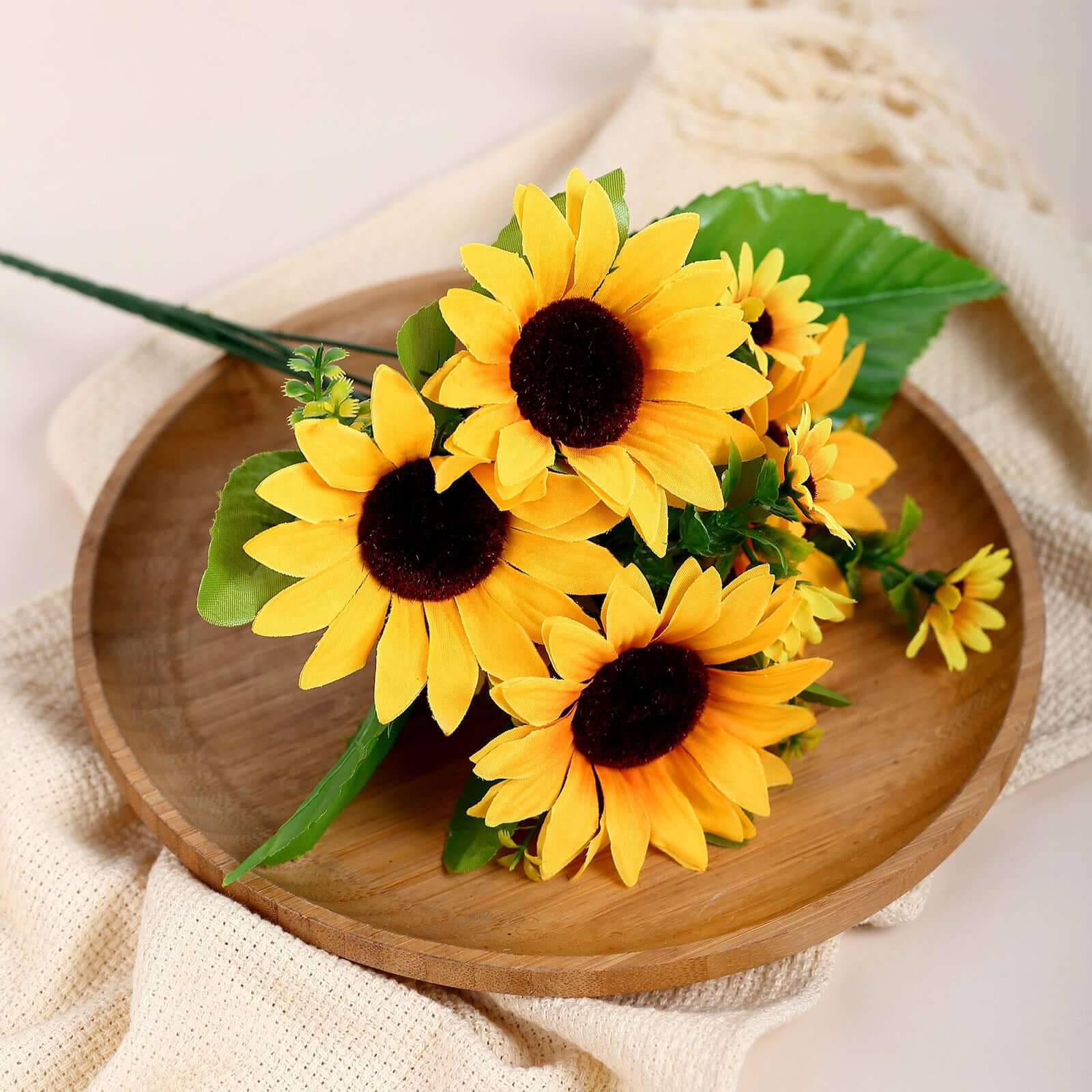 2 Bouquets 13" Yellow Artificial Silk Sunflower Flower Bushes