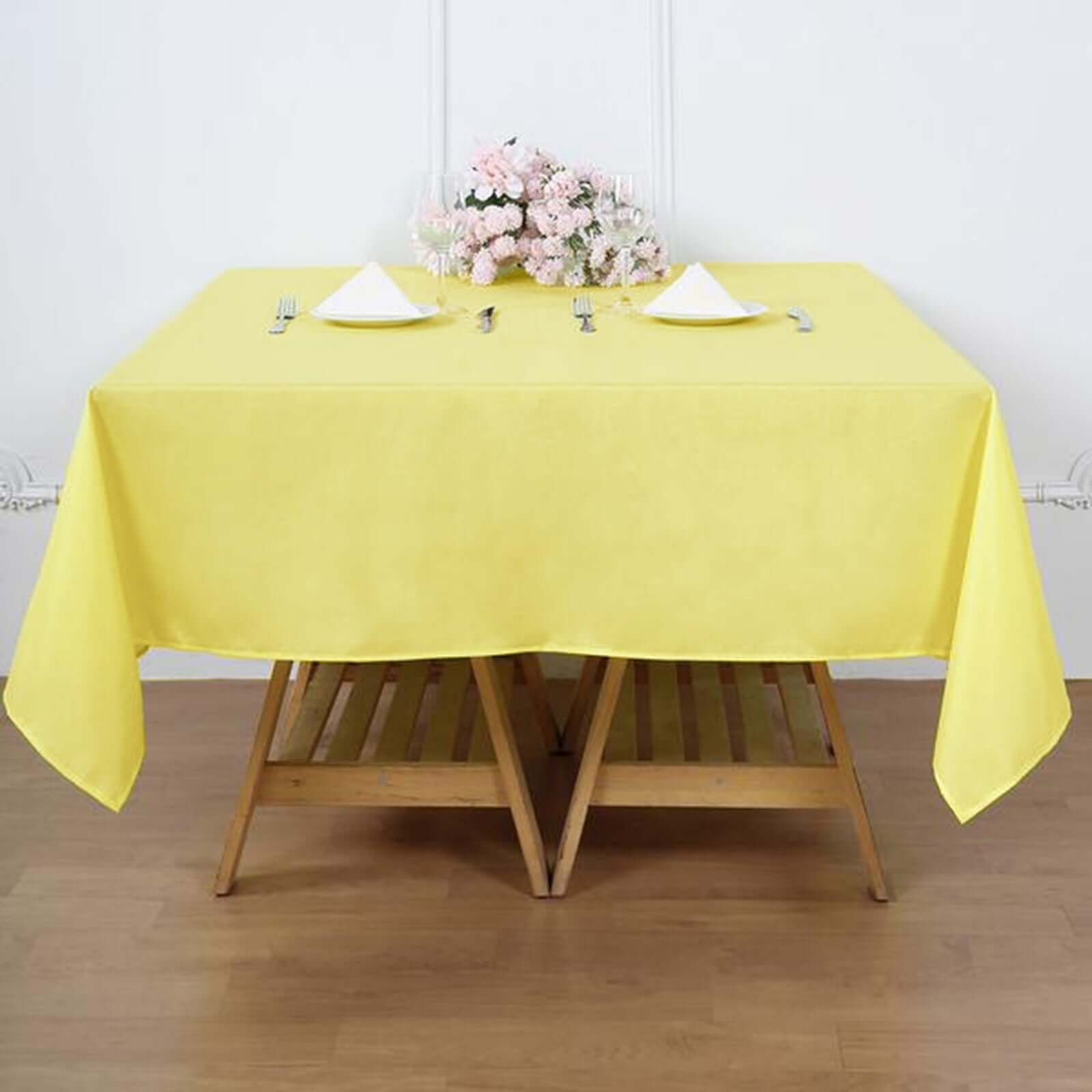 Polyester Square 70"x70" Tablecloth Yellow - Wrinkle-Resistant & Durable Table Cover