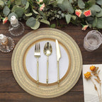 6-Pack Acrylic Round Charger Plates 13" in Gold with Lace Embossed Rim, Rustic Plastic Decorative Charger Tableware