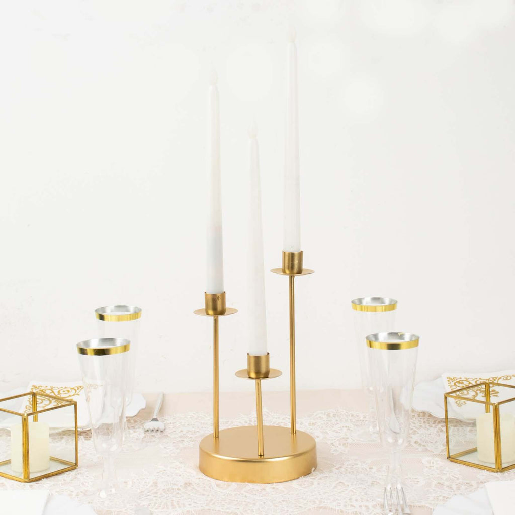 Vintage Candelabra 3 - Arm Taper Candle Holder Gold Metal Wedding Table Centerpiece - Stylish Tabletop Accent 10" - Bell Racket Store