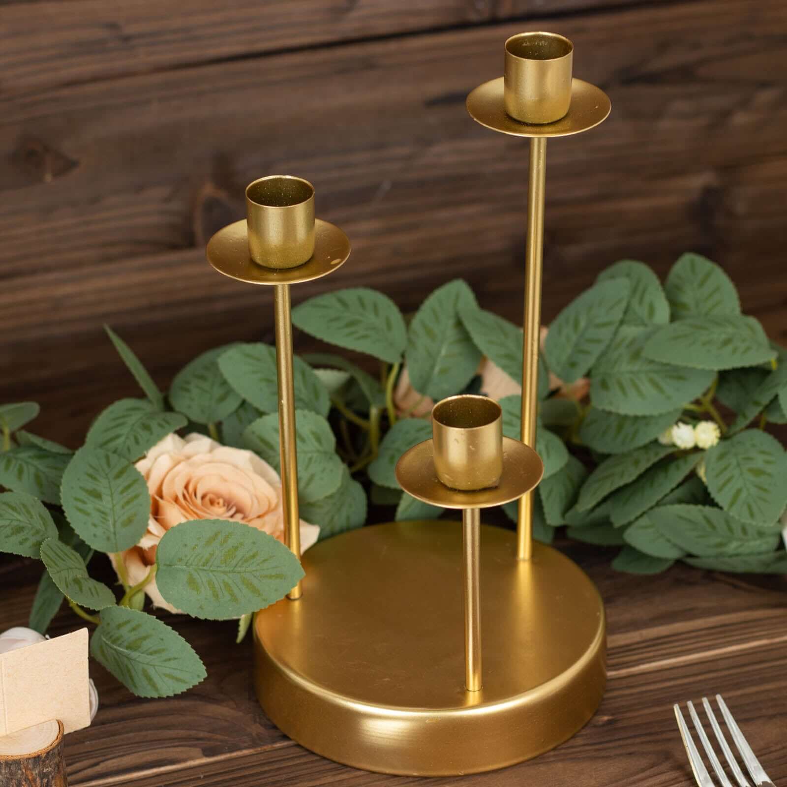 Vintage Candelabra 3 - Arm Taper Candle Holder Gold Metal Wedding Table Centerpiece - Stylish Tabletop Accent 10" - Bell Racket Store