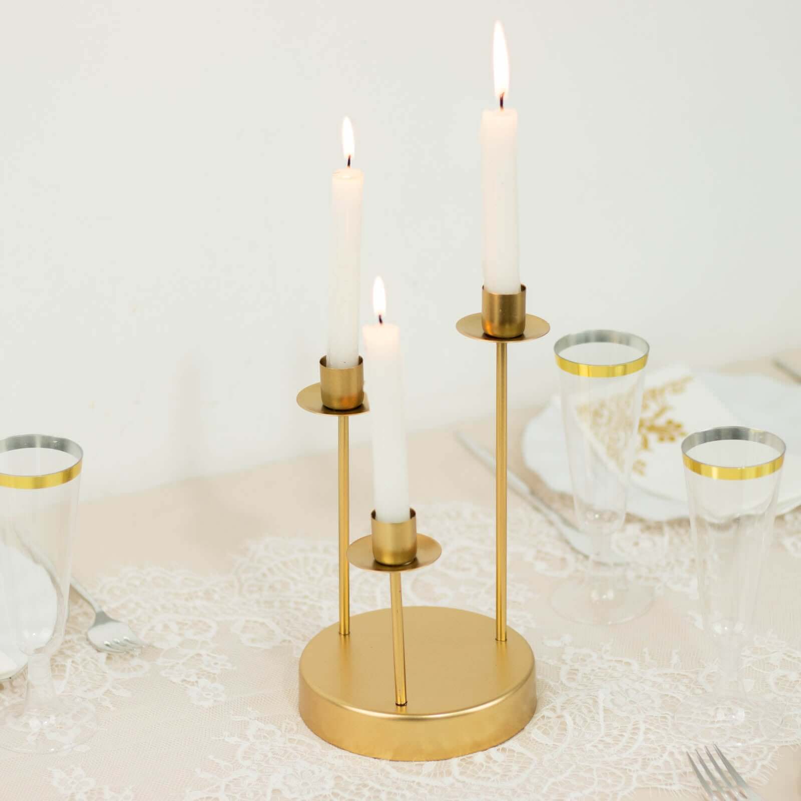 Vintage Candelabra 3 - Arm Taper Candle Holder Gold Metal Wedding Table Centerpiece - Stylish Tabletop Accent 10" - Bell Racket Store