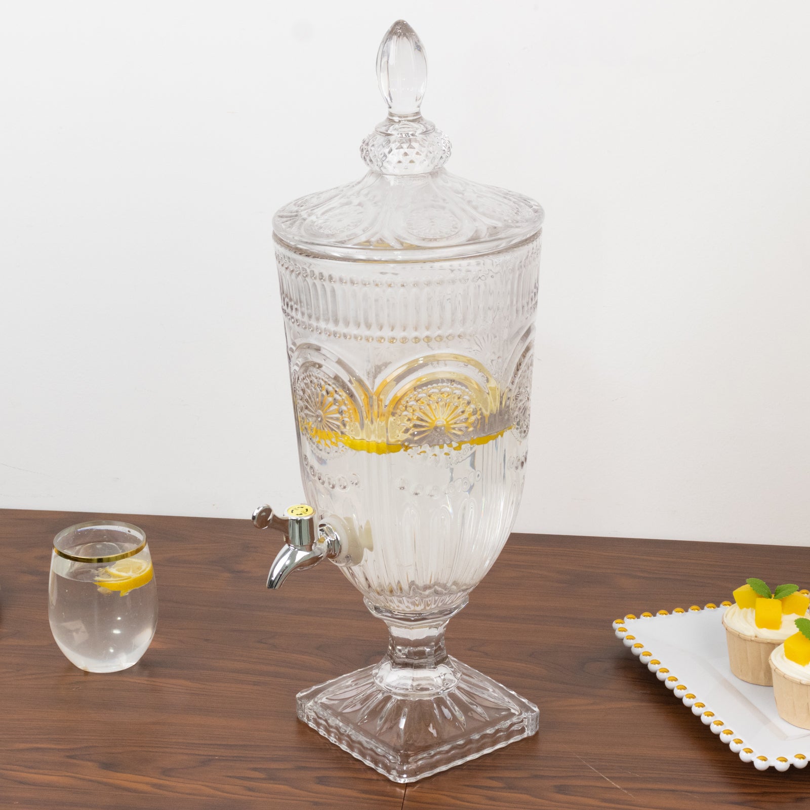 Vintage Cut Crystal Glass Drink Dispenser with Lid & Spigot â€“ Tall Beverage Server, Vertical Panel & Floral Design, 3L - Bell Racket Store