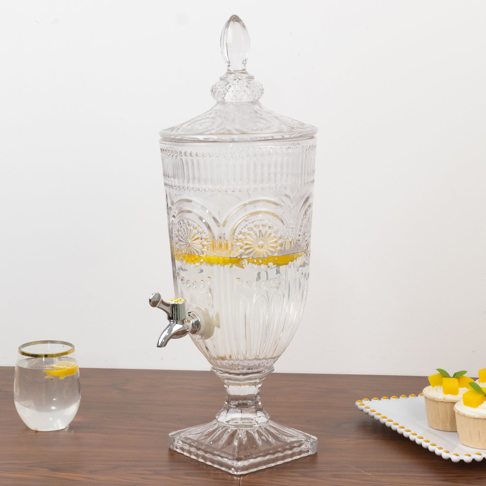 Vintage Cut Crystal Glass Drink Dispenser with Lid & Spigot â€“ Tall Beverage Server, Vertical Panel & Floral Design, 3L - Bell Racket Store
