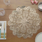 6-Pack Dining Table Mats Floral Lace Design Gold - Vinyl Non-Slip Surface with Vintage Appeal 15"