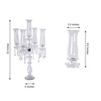 5 Arm Crystal Glass Taper Candle Holder Candelabra, Stylish Table Centerpiece With Chandelier Chains 32"