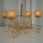 Candle Holder 4-Arm Gold Metal Crystal Cinderella Carriage Wedding Centerpiece - Decorative Display 18"