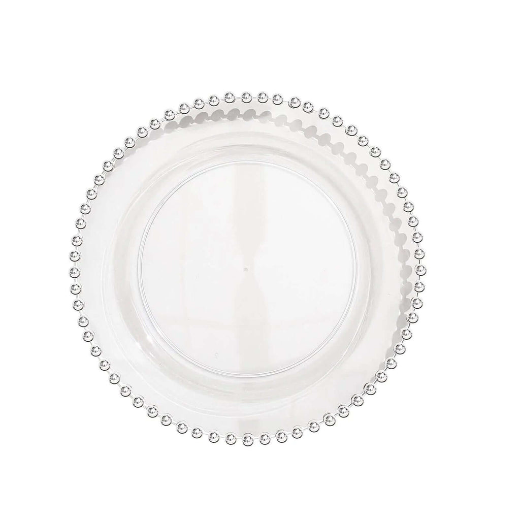 10-Pack Clear Plastic Dessert Plates â€“ 8" Round with Silver Beaded Rim, Disposable for Parties & Events