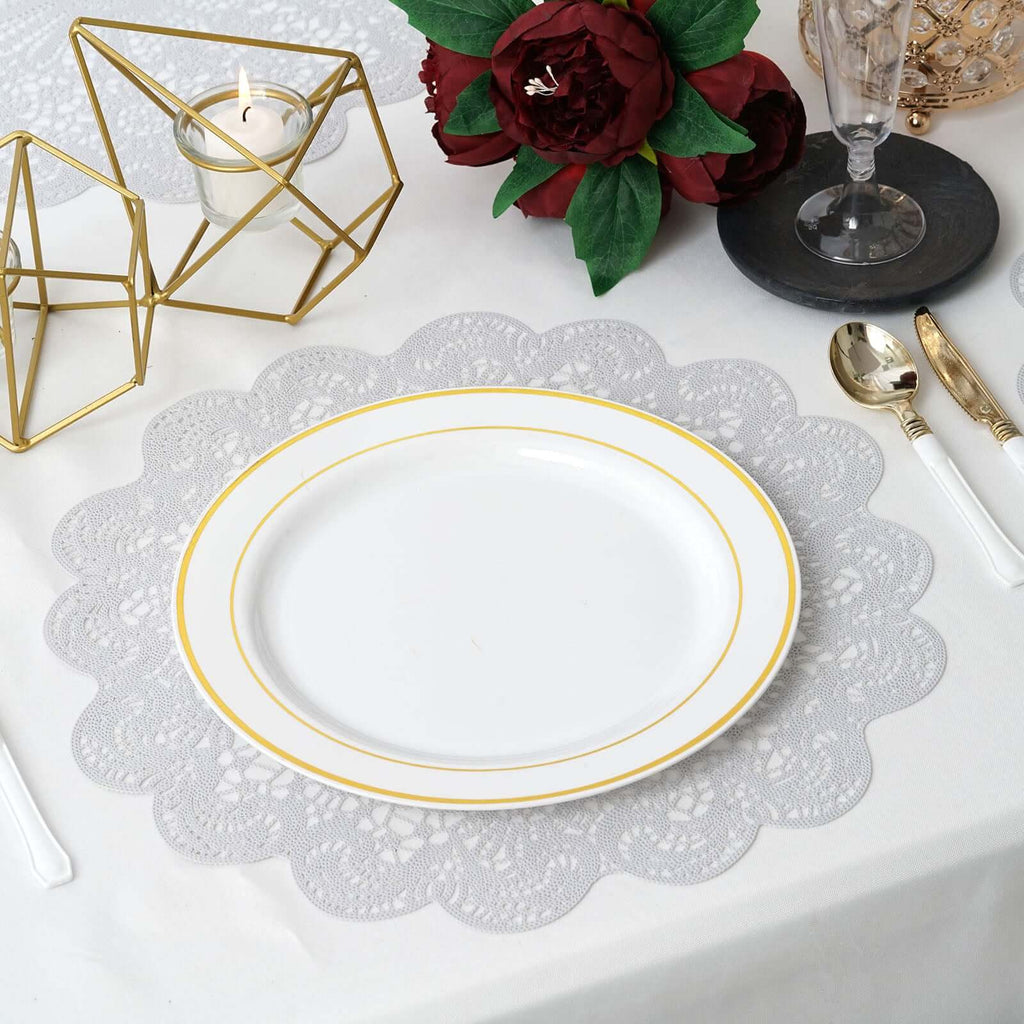6-Pack Dining Table Mats Floral Lace Design White - Vinyl Non-Slip Surface with Vintage Appeal 15"
