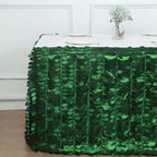 Taffeta Fabric 17ft Table Skirt Green 3D Leaf Petal Design - Exquisite & Stylish Event Table Cover