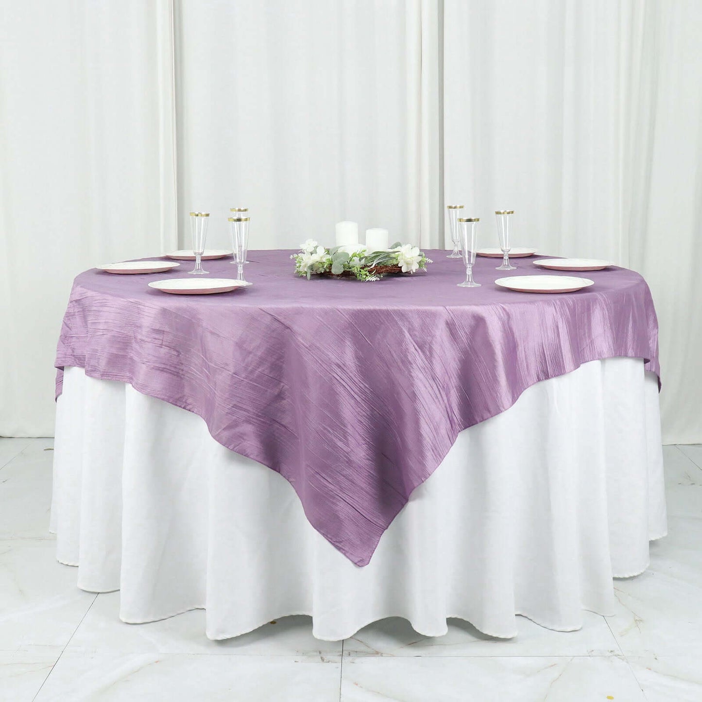Taffeta 72"x72" Table Overlay Square Tablecloth Violet Amethyst - Accordion Crinkle Table Cover