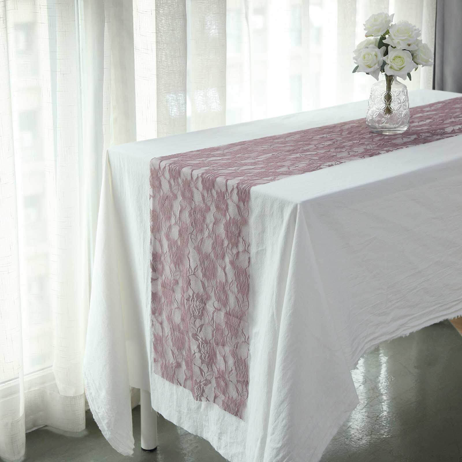 Lace 12"x108" Table Runner Violet - Vintage Rose Pattern Table Decor