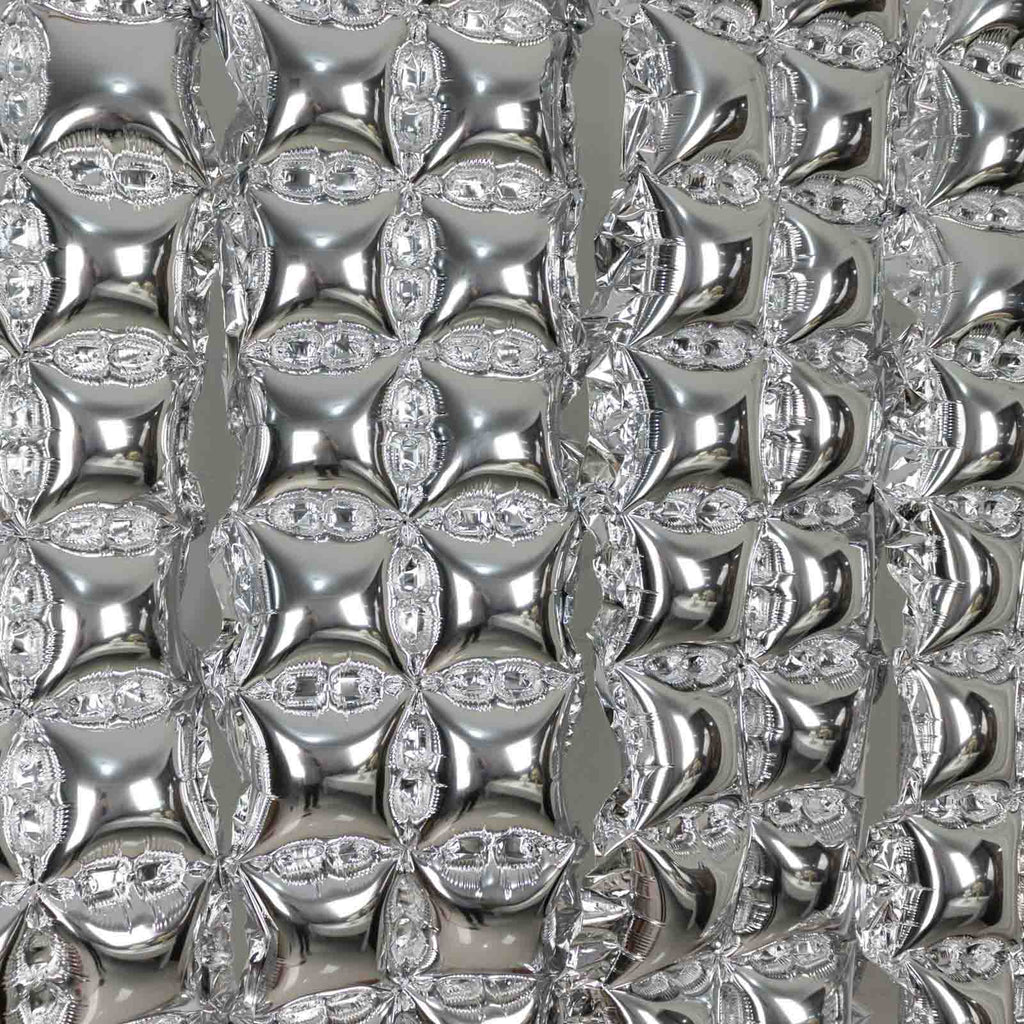 10 Pack Metallic Silver Double Row Mylar Foil Balloon Wall, Square Diamond Design Balloon Backdrop - 43"x11"