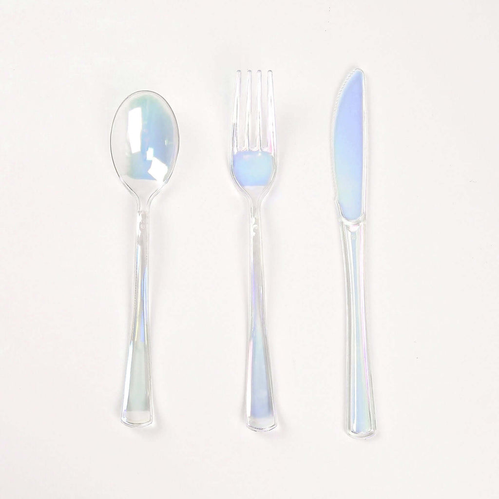 24-Pack Plastic Cutlery Set Iridescent - Stylish Disposable Silverware for Parties