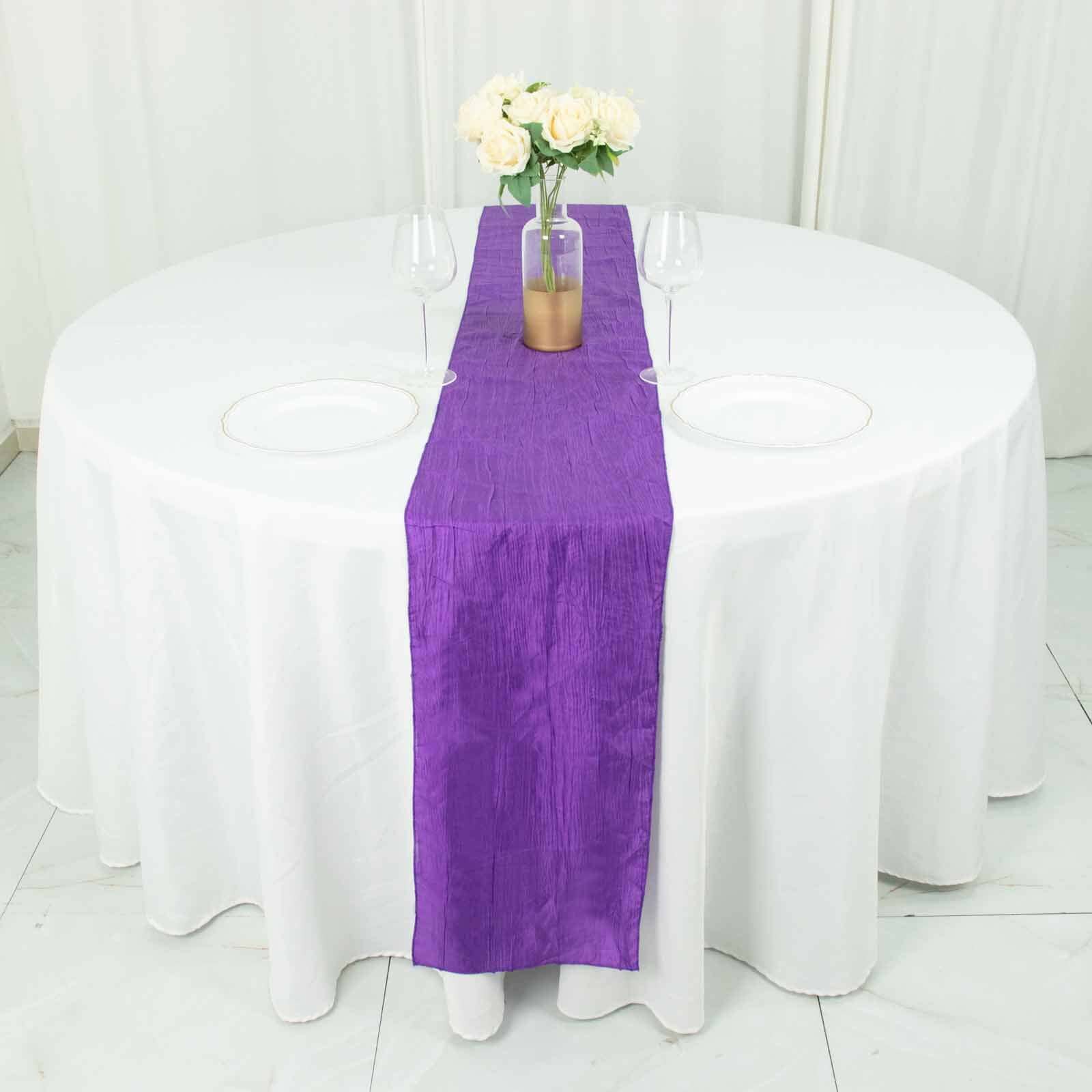 Taffeta 12"x108" Table Runner Purple - Accordion Crinkle Design