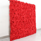 11 Sq ft. Red 3D Silk Rose and Hydrangea Flower Wall Mat Backdrop - 4 Artificial Panels