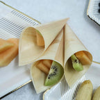 50-Pack Pine Wood Food Cones Eco Friendly Natural Disposable Design - 100% Biodegradable Tasting Serving Cones 6"