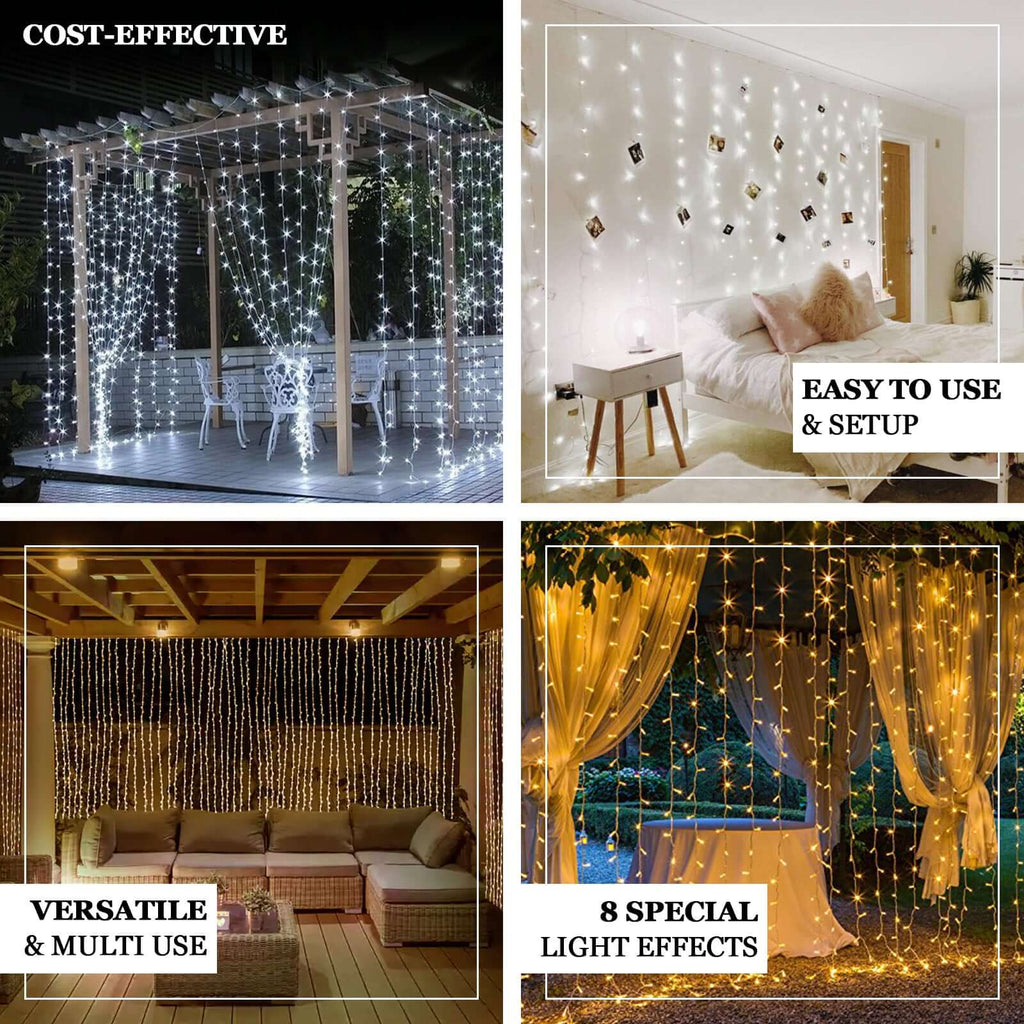 Warm White 600 LED Twinkle Fairy Lights with 8 Modes, Plug In Connectable Curtain String Lights - 10ftx20ft - Bell Racket Store