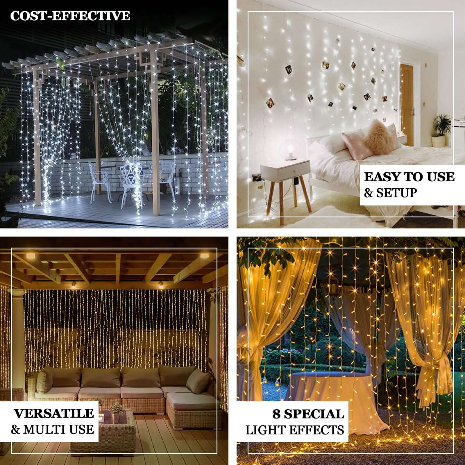 Warm White 600 LED Twinkle Fairy Lights with 8 Modes, Plug In Connectable Curtain String Lights - 10ftx20ft - Bell Racket Store