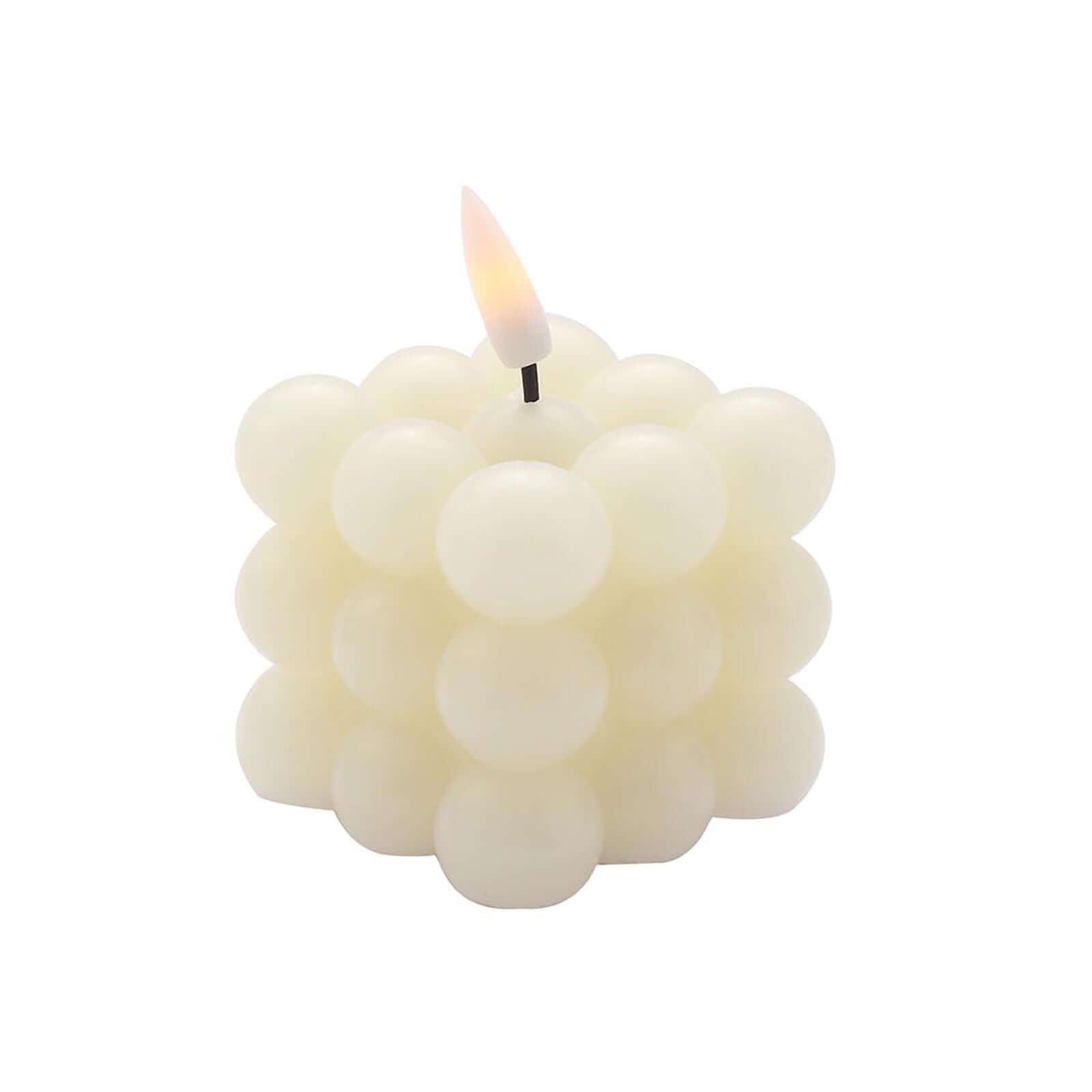 2-Pack LED Flameless Cube Candles Flickering Warm White Ivory - Battery Operated Bubble Design 2"