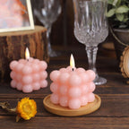 2-Pack LED Flameless Cube Candles Flickering Warm White Blush - Battery Operated Bubble Design 2"