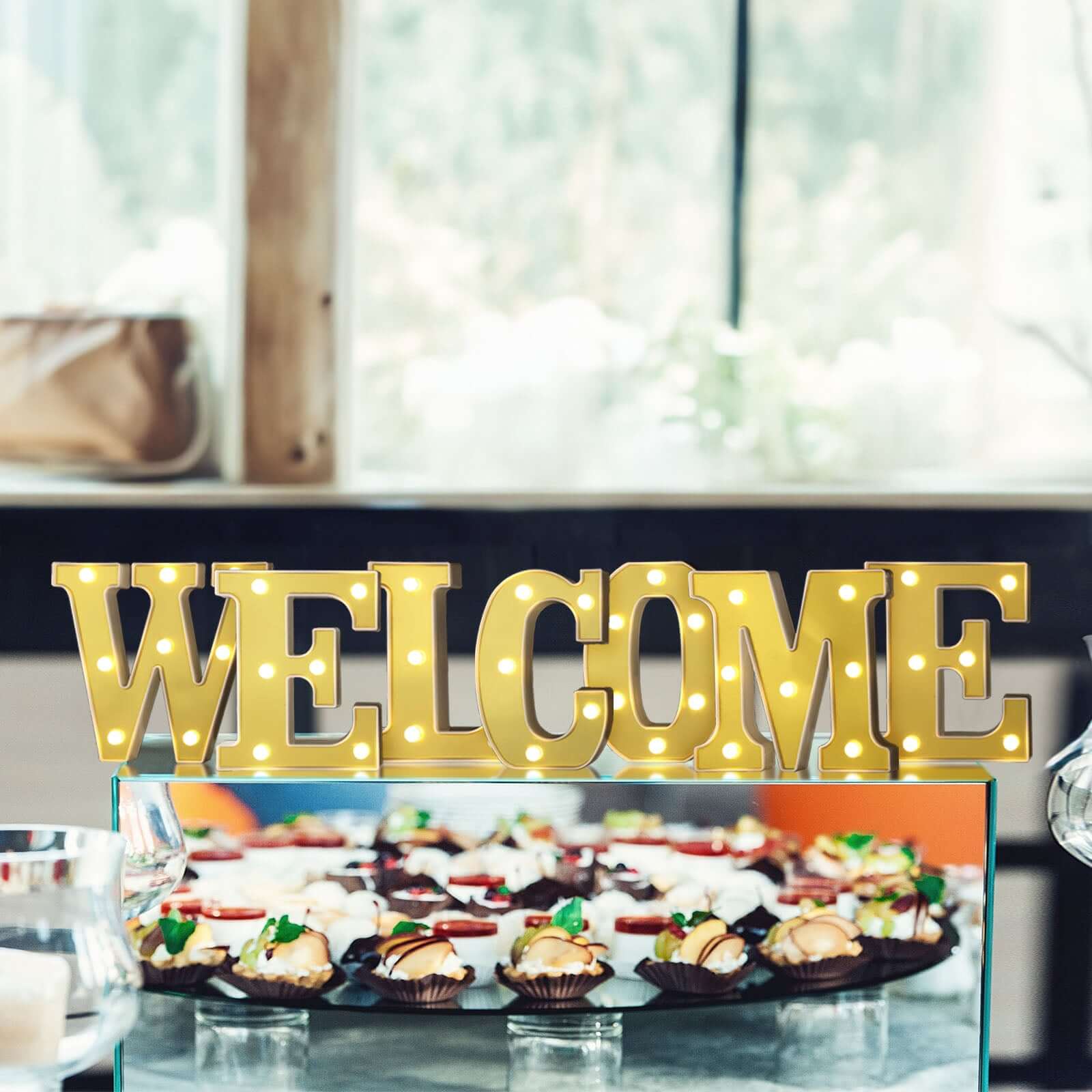 3D Marquee Letter "W" Warm White 8 LED Lights Gold - Chic Light-Up Decor for Events 6"