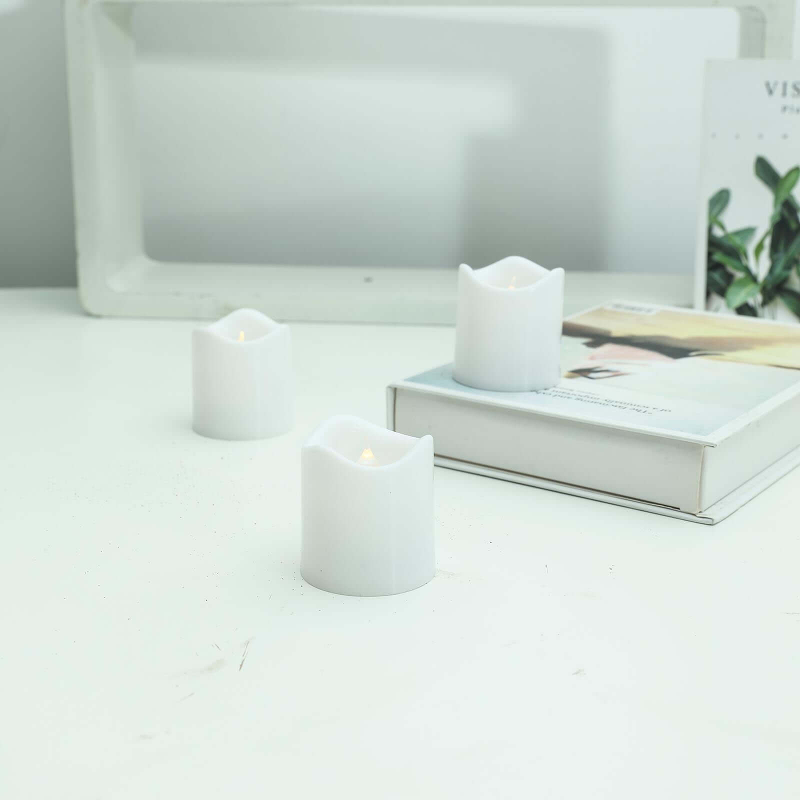 12-Pack LED Votive Candles Classic White Design - Reusable Flameless Battery Operated Lights