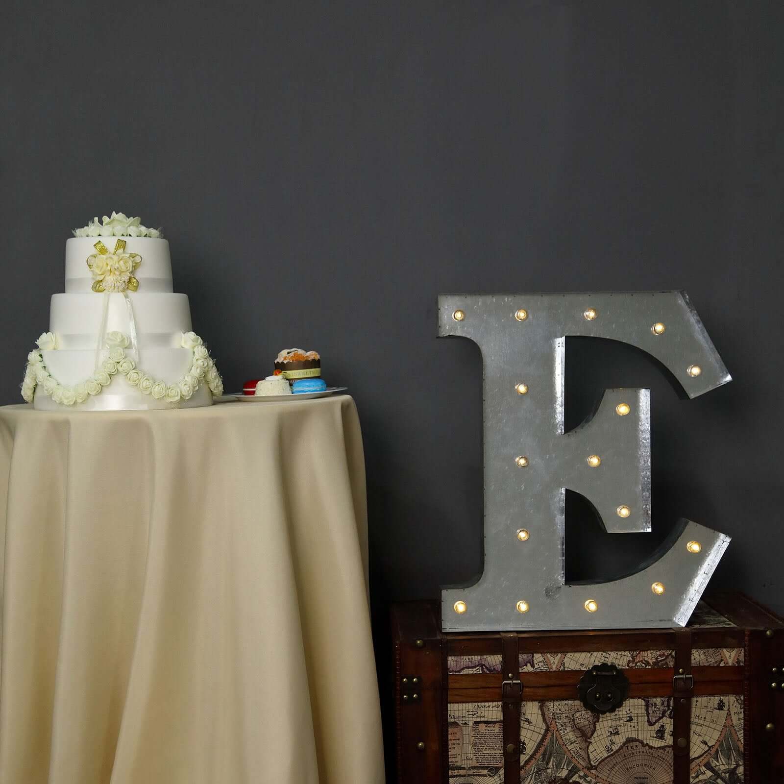 20" Vintage Galvanized Metal Marquee Letter Light Cordless With 16 Warm White LED - E