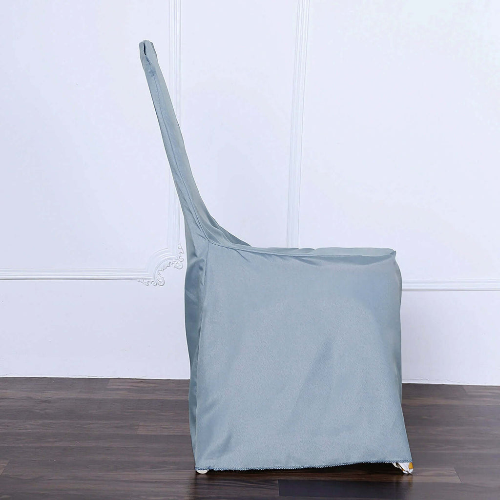 Polyester Slip On Banquet Chair Covers Dusty Blue - Stain-Resistant Reusable Durable Fabric