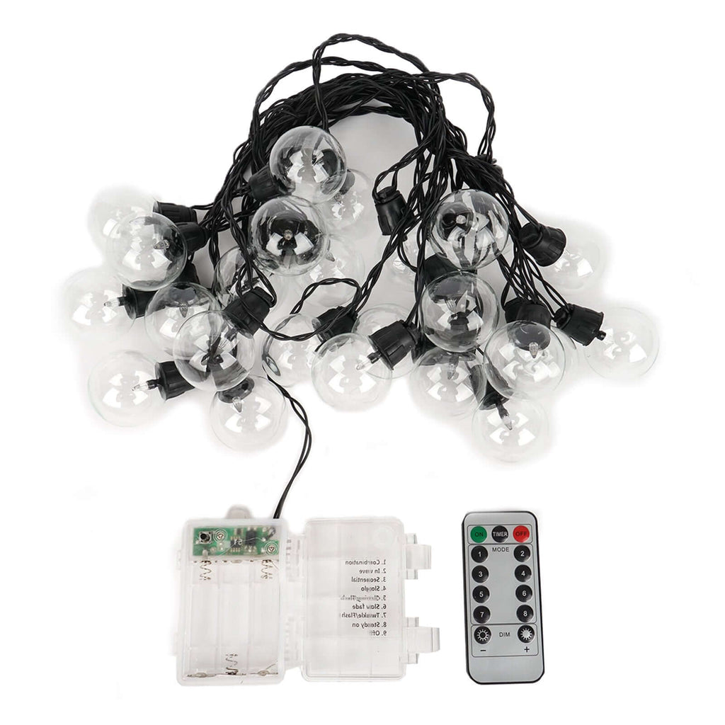 25-Pack LED String Lights 8-Mode Clear Warm White - Waterproof Remote Operated Outdoor/Indoor Bulbs 26ft