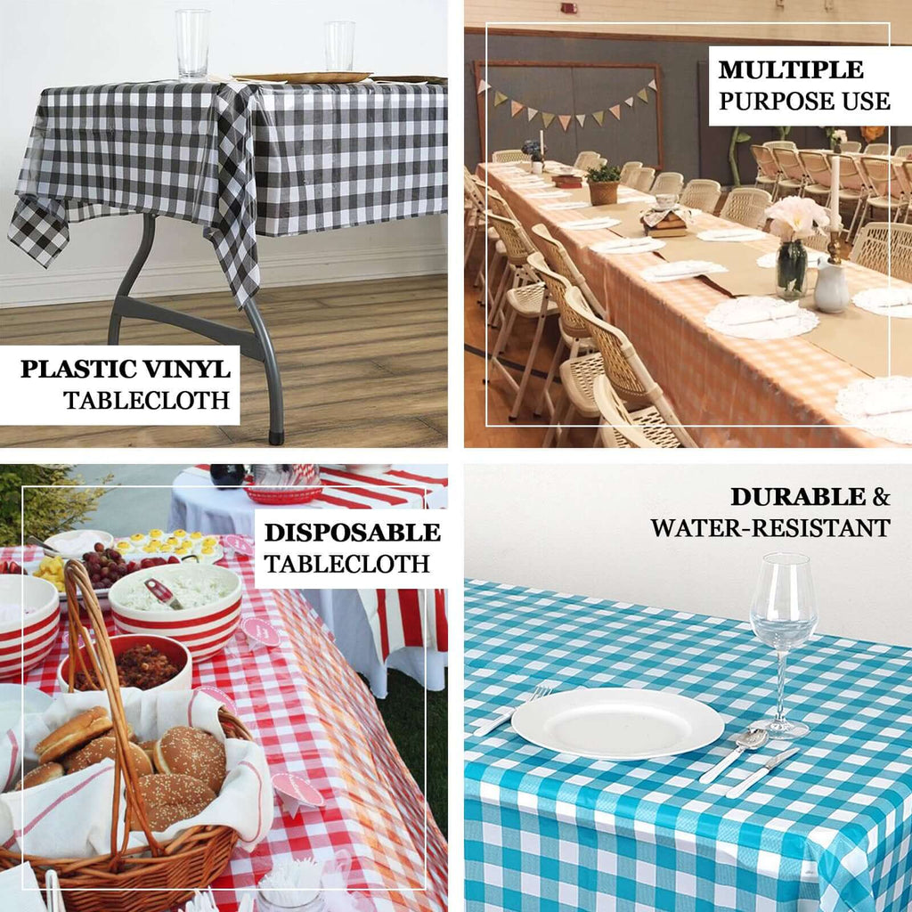 5-Pack Plastic Table Covers Navy Blue Checkered Rectangle - Durable PVC Disposable Covers for Events 54"x108"