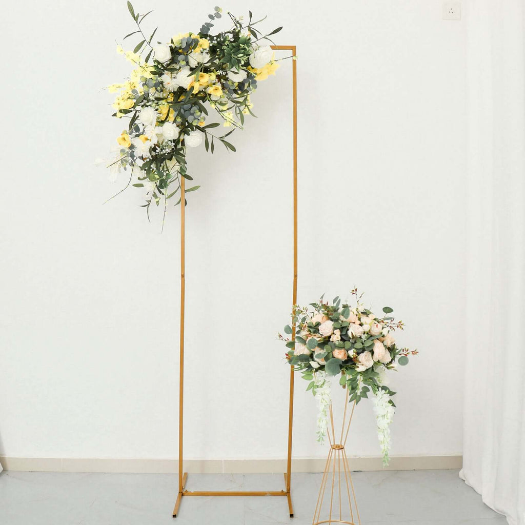 Wedding Arch Slim Gold Metal Rectangular Design Backdrop Stand - Floral Display Frame 6.5ft - Bell Racket Store