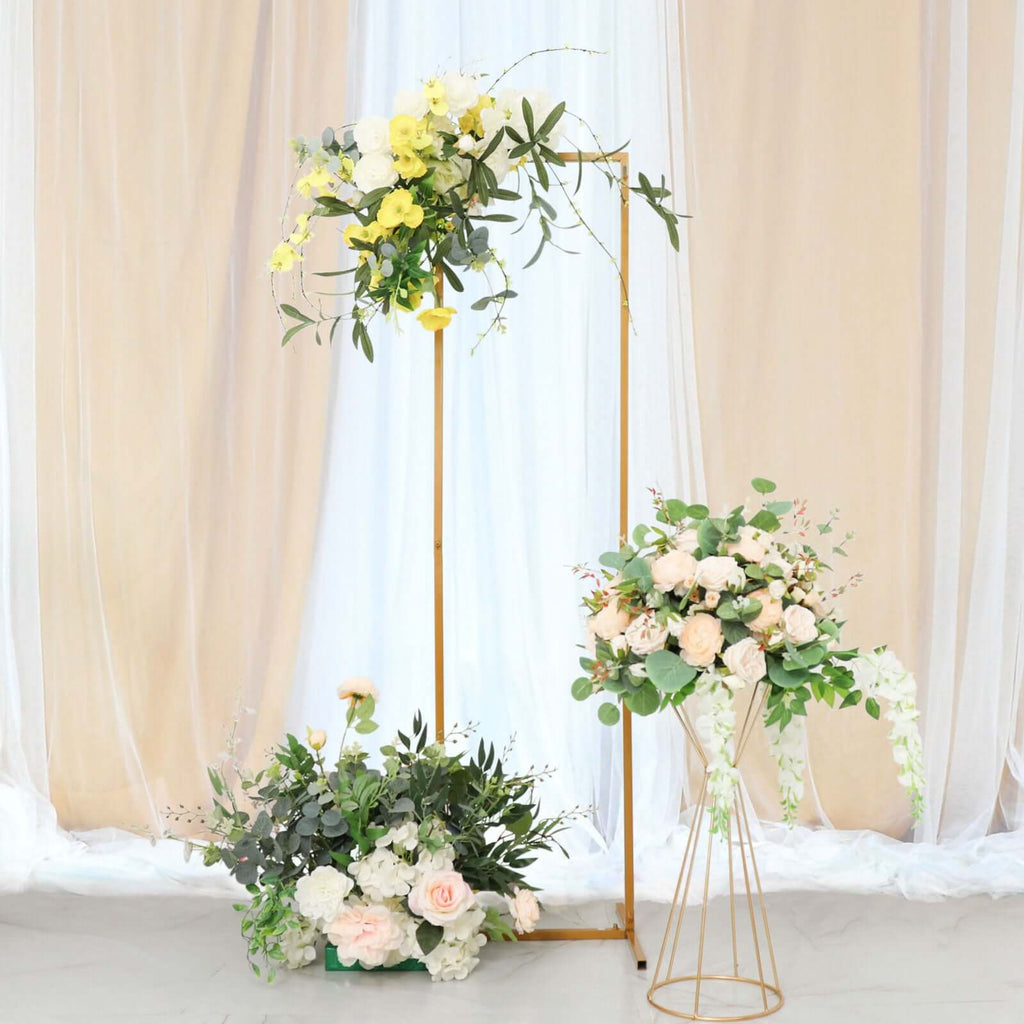 Wedding Arch Slim Gold Metal Rectangular Design Backdrop Stand - Floral Display Frame 6.5ft - Bell Racket Store